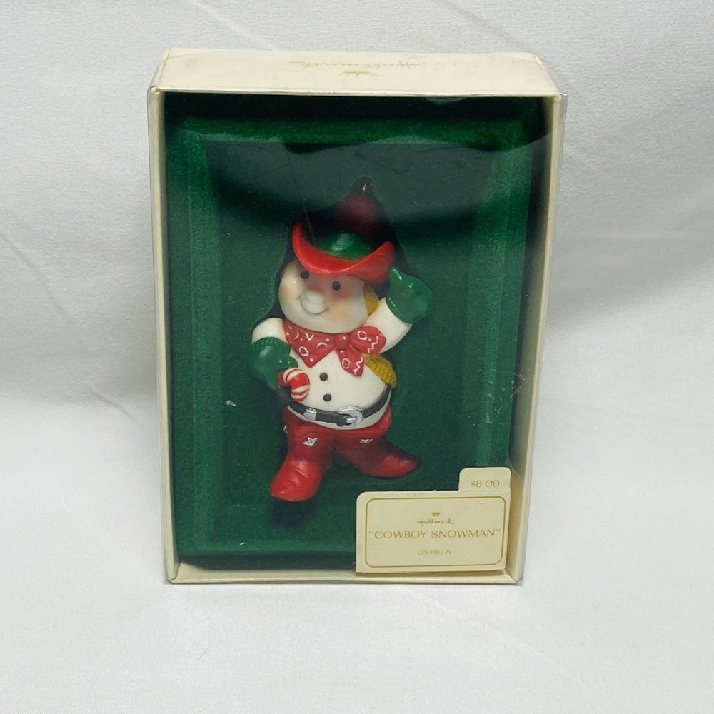 Hallmark 1982 Keepsake Ornament Cowboy Snowman w/ Candy Cane